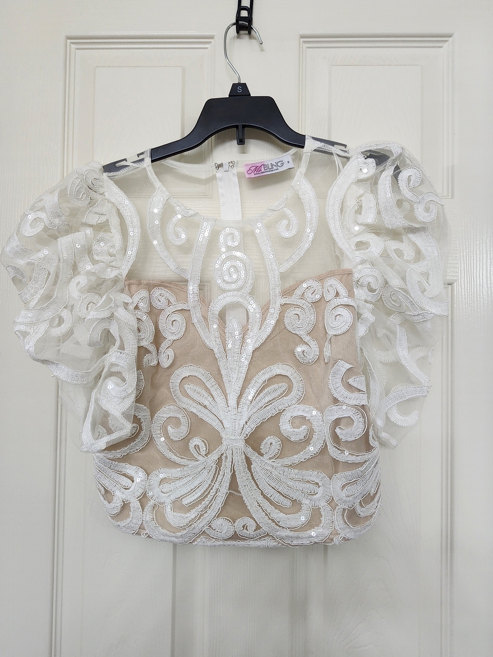Crop Top with White Lace Applique